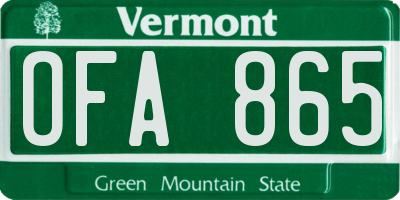 VT license plate OFA865
