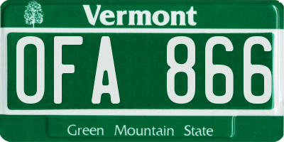 VT license plate OFA866