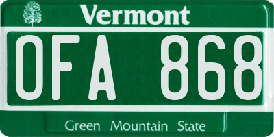 VT license plate OFA868