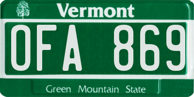 VT license plate OFA869