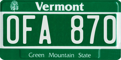 VT license plate OFA870