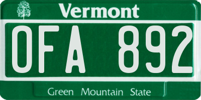 VT license plate OFA892