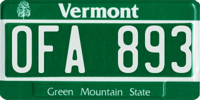 VT license plate OFA893
