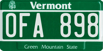 VT license plate OFA898