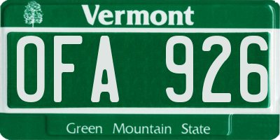 VT license plate OFA926