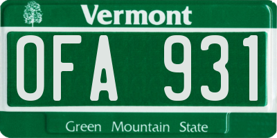 VT license plate OFA931