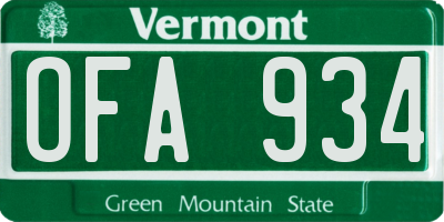 VT license plate OFA934