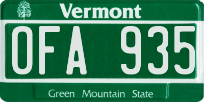 VT license plate OFA935