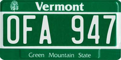 VT license plate OFA947