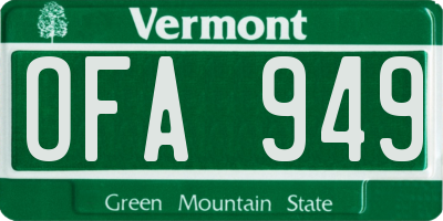VT license plate OFA949