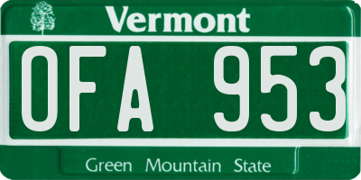 VT license plate OFA953