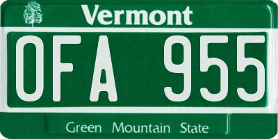 VT license plate OFA955