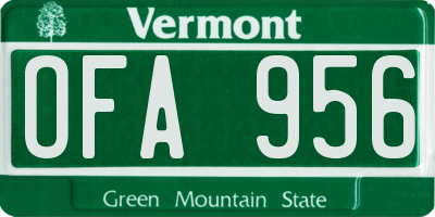 VT license plate OFA956