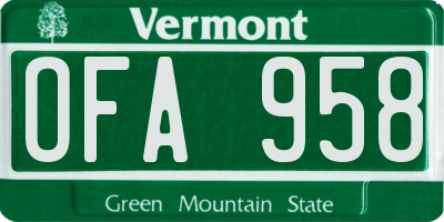 VT license plate OFA958