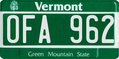 VT license plate OFA962