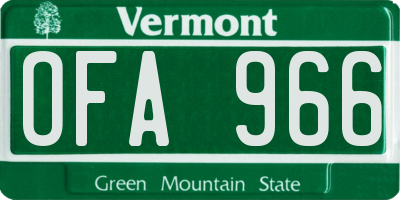 VT license plate OFA966