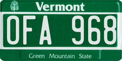 VT license plate OFA968