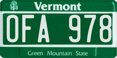 VT license plate OFA978