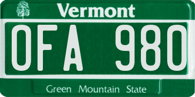 VT license plate OFA980