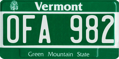 VT license plate OFA982