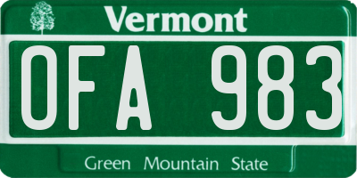 VT license plate OFA983