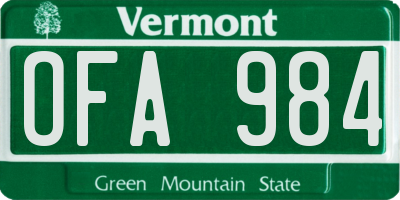 VT license plate OFA984