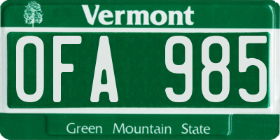 VT license plate OFA985