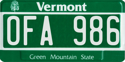 VT license plate OFA986