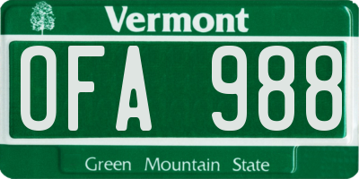 VT license plate OFA988