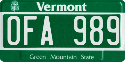VT license plate OFA989