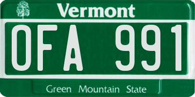 VT license plate OFA991