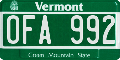 VT license plate OFA992