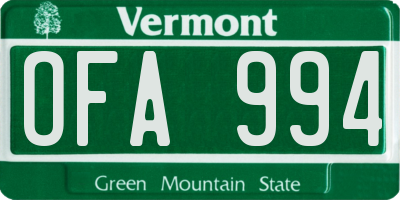 VT license plate OFA994