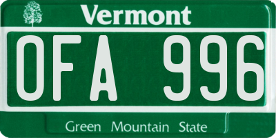 VT license plate OFA996