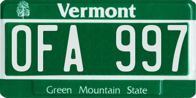 VT license plate OFA997