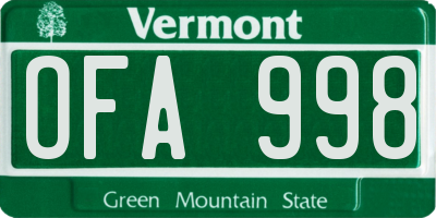 VT license plate OFA998