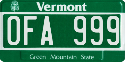 VT license plate OFA999