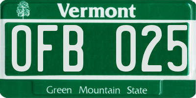 VT license plate OFB025