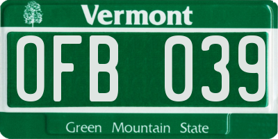 VT license plate OFB039