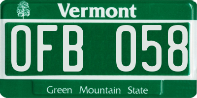 VT license plate OFB058