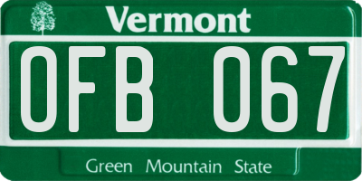 VT license plate OFB067