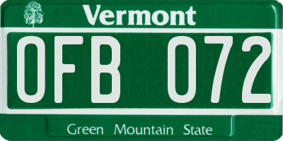 VT license plate OFB072