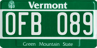 VT license plate OFB089