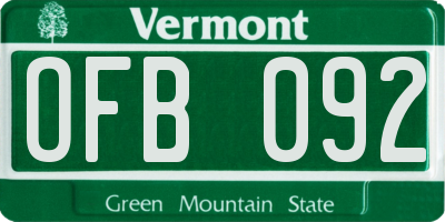 VT license plate OFB092