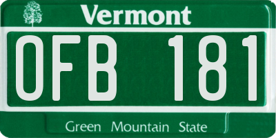 VT license plate OFB181
