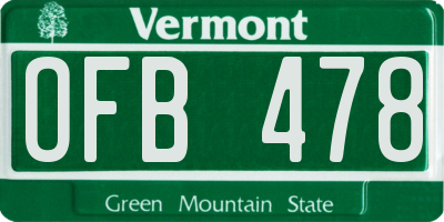 VT license plate OFB478