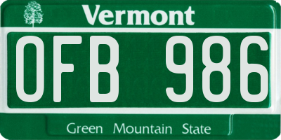 VT license plate OFB986