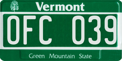 VT license plate OFC039