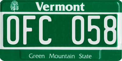 VT license plate OFC058
