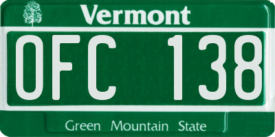 VT license plate OFC138